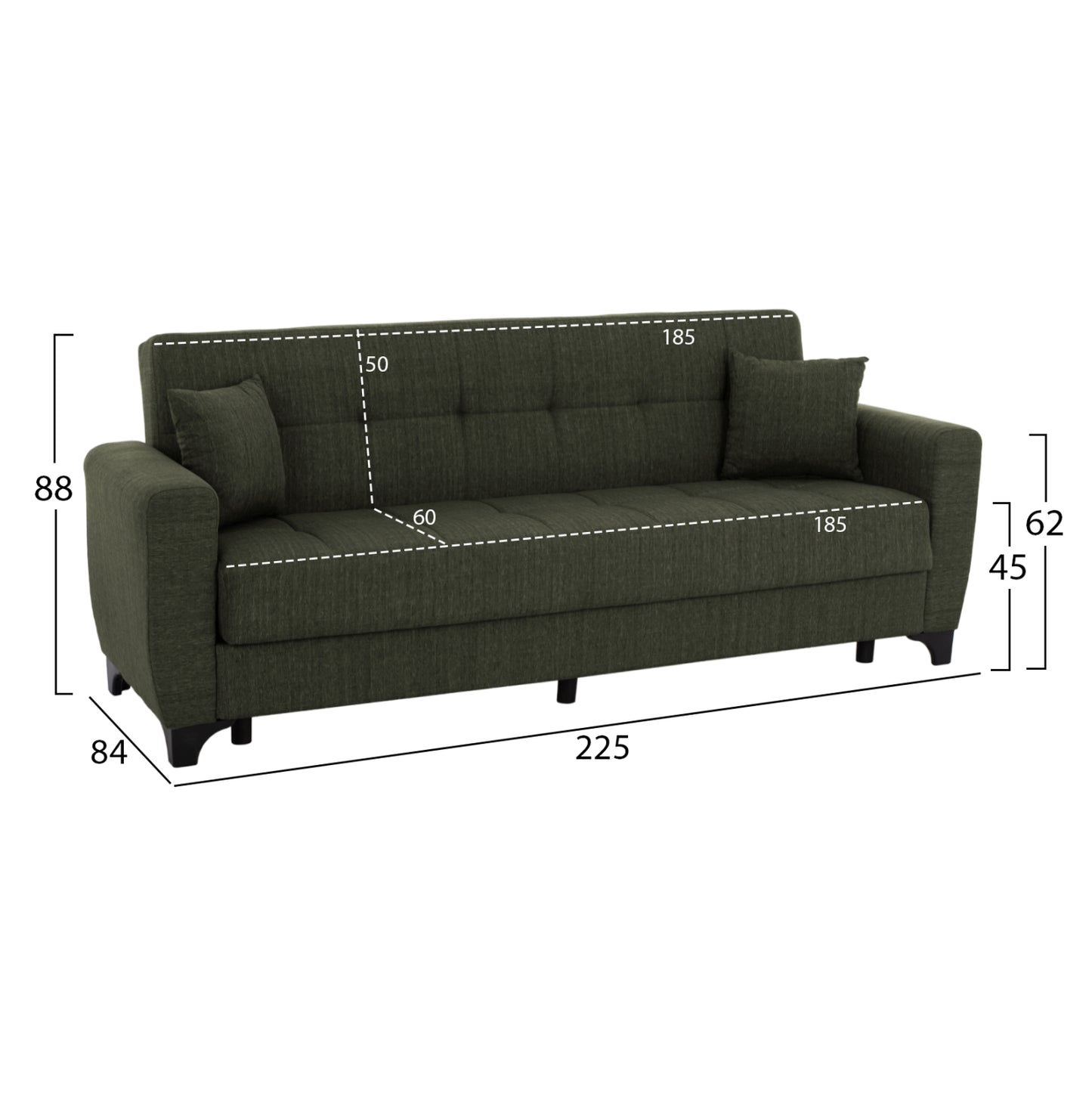 Hm11748.05 Sofa-bed Set Of 2-seater And 3-seater, Dark Olive
