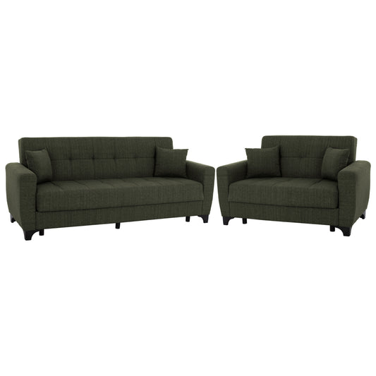 Hm11748.05 Sofa-bed Set Of 2-seater And 3-seater, Dark Olive