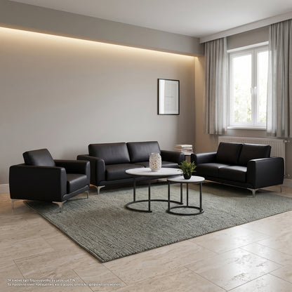 Set Sofa 3 Pieces Kenzie With Black Pu Hm10329.02