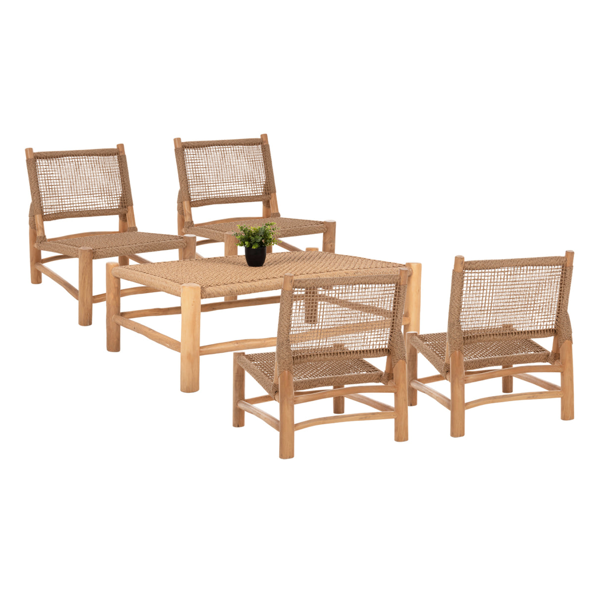 Outdoor Lounge Set 5pcs Londer Hm12180 Teak Wood-p.e.rattan- In Natural
