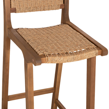 Set Bar Stand With 2 Bar Stools Ruen Hm10978 Acacia Wood In Natural--twist Wicker