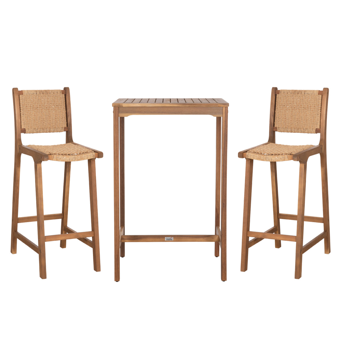 Set Bar Stand With 2 Bar Stools Ruen Hm10978 Acacia Wood In Natural--twist Wicker