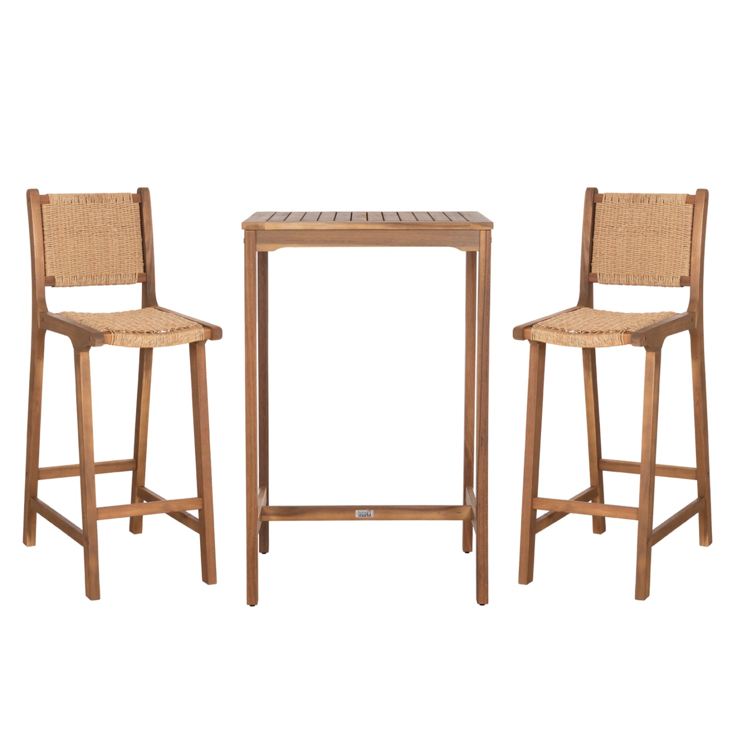 Set Bar Stand With 2 Bar Stools Ruen Hm10978 Acacia Wood In Natural--twist Wicker