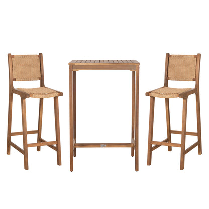 Set Bar Stand With 2 Bar Stools Ruen Hm10978 Acacia Wood In Natural--twist Wicker