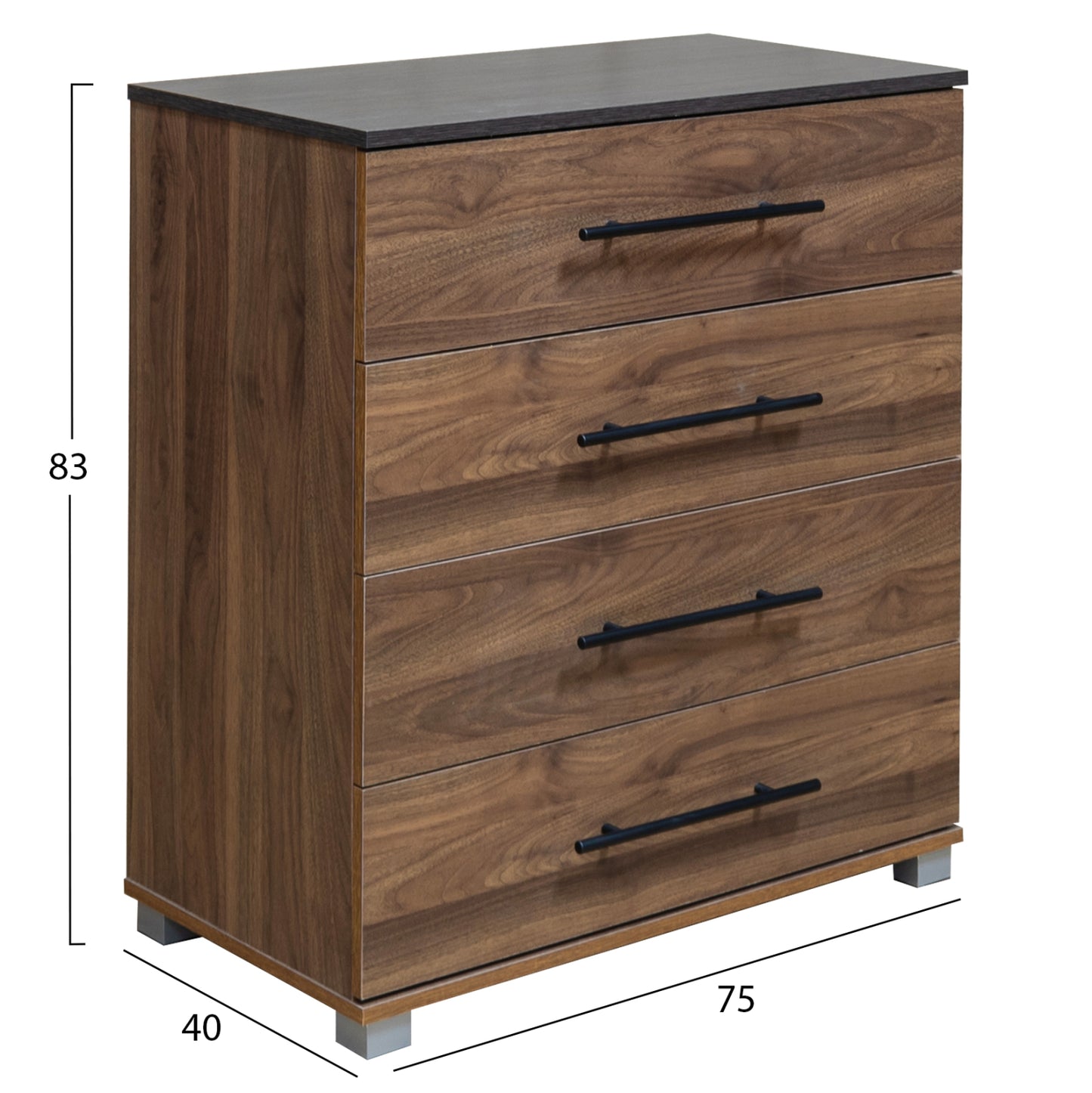 Set Chest Of (4) Drawers With Wall Mirror Carys Hm10889.11 Melamine In Walnut