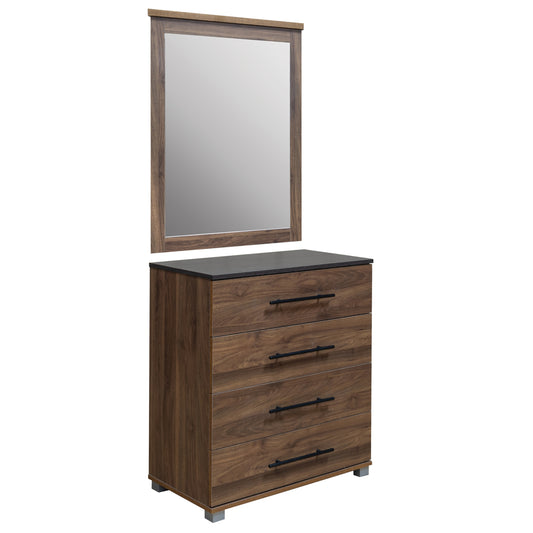 Set Chest Of (4) Drawers With Wall Mirror Carys Hm10889.11 Melamine In Walnut