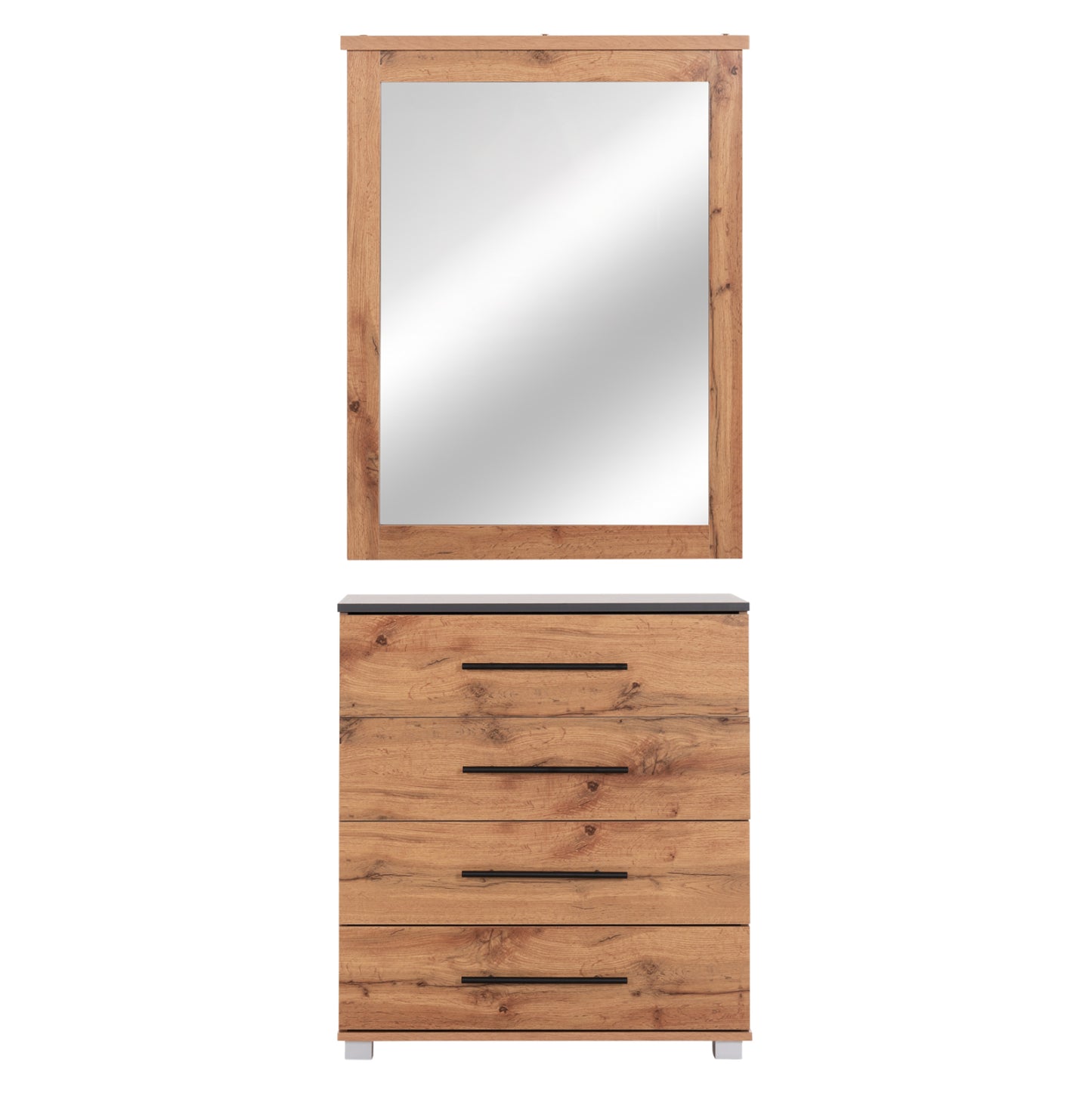 Set Chest Of (4) Drawers With Wall Mirror Carys Hm10889.12 Melamine In Natural Wood Color