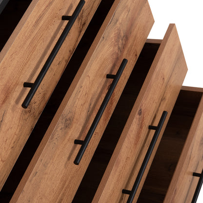 Set Chest Of (4) Drawers With Wall Mirror Carys Hm10889.12 Melamine In Natural Wood Color
