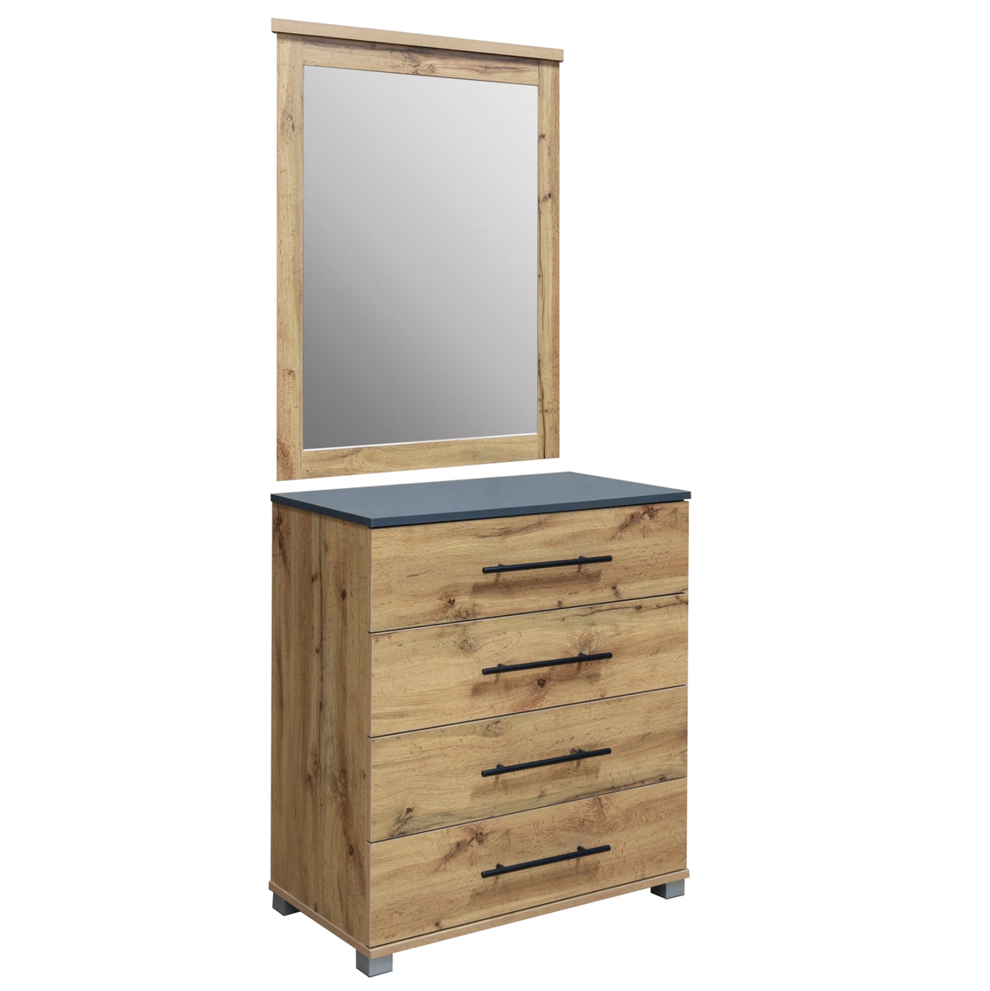 Set Chest Of (4) Drawers With Wall Mirror Carys Hm10889.12 Melamine In Natural Wood Color