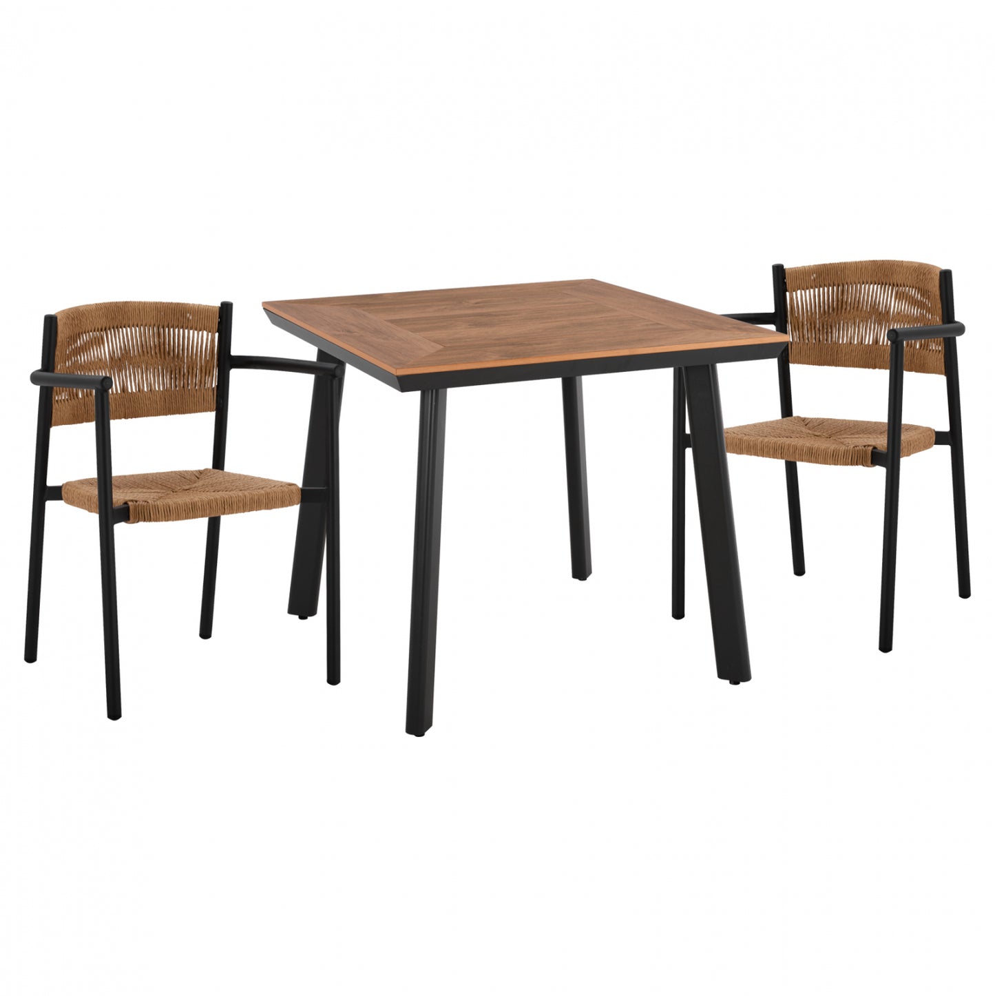 Dinning Set 3pcs Aluminum Table 80x80 & Armchairs In Charcoal Fb9111444
