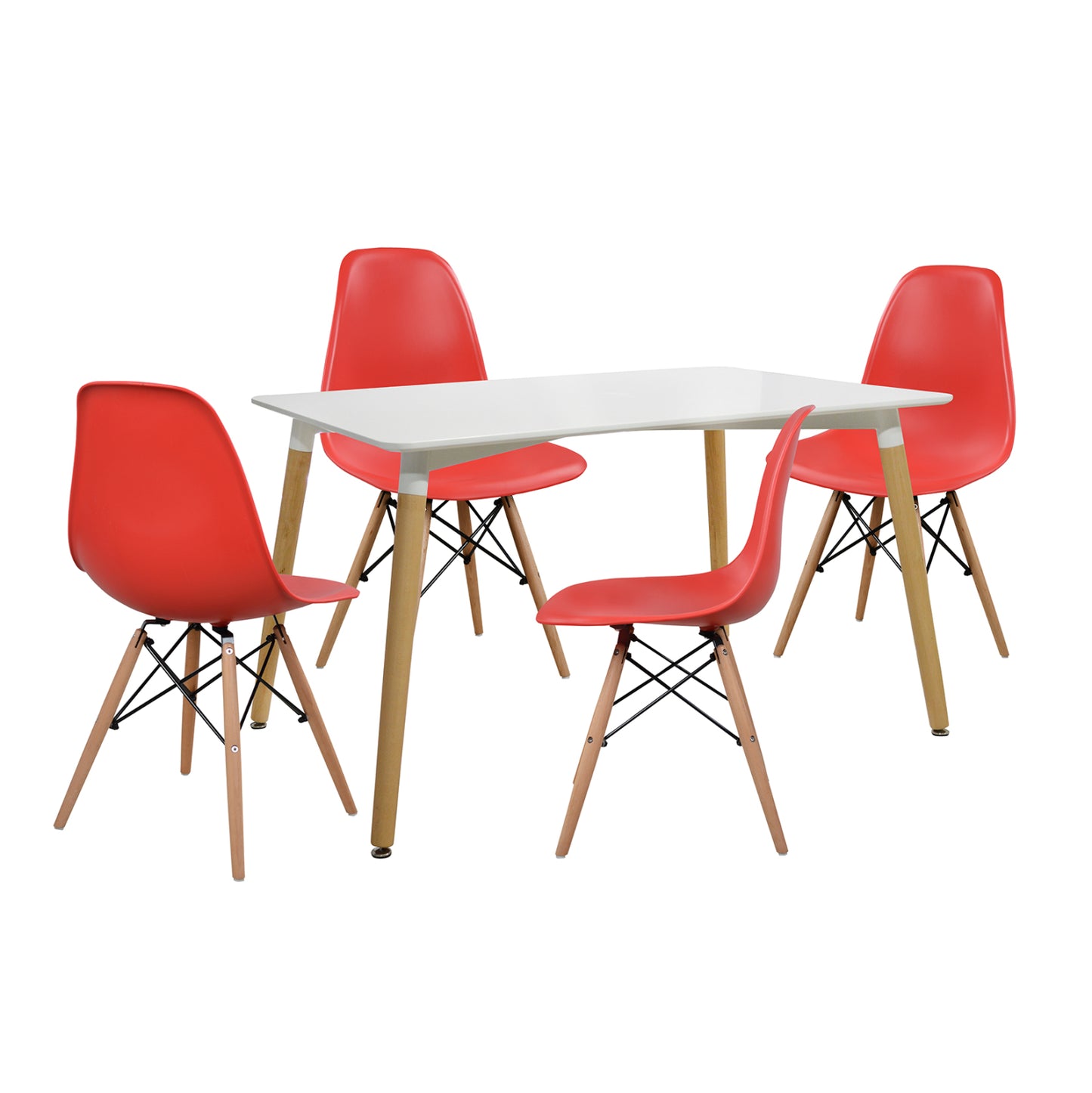 Set Dining Table 5 Pieces Table Minimal 120x80x73 Cm- Twist Red Hm10080.04