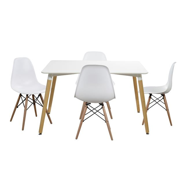 Set Dining Table 5 Pieces Table Minimal 120x80- Twist White Hm10080.01
