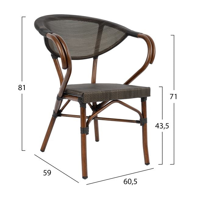 Set Dining Table 5 Pieces Bruno Brown Color & 4 Armchairs Bamboo Look Brown