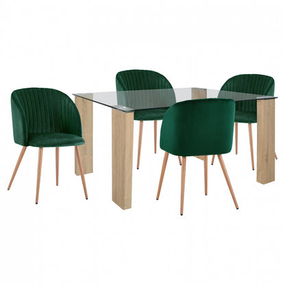 Set Dining Table 5 Pieces With Table Morgan 140x80x75 & Armchair Leah Cypress Green Hm11411