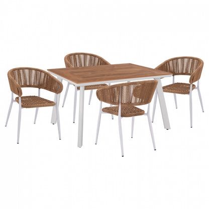 Dinning Set 5pcs With Polywood Table 120x80 & White Armchair Hm11428