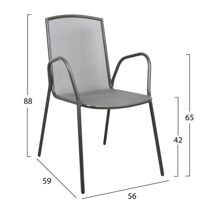 Set Dining Table 5 Pieces Grey Table & 4 Armchairs Grey Color