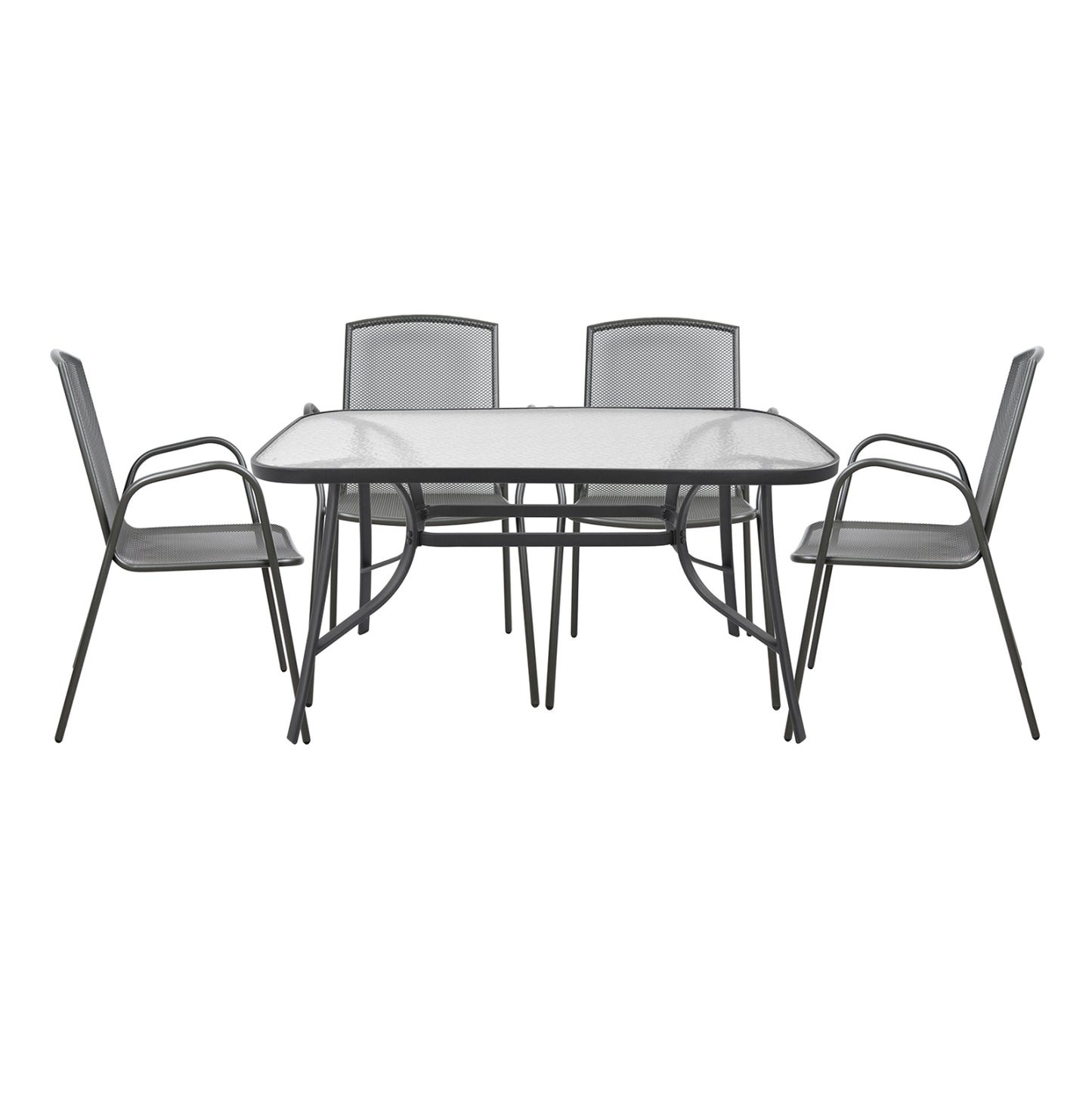 Set Dining Table 5 Pieces Grey Table & 4 Armchairs Grey Color
