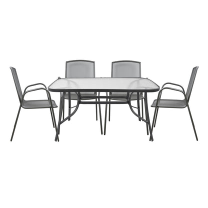 Set Dining Table 5 Pieces Grey Table & 4 Armchairs Grey Color