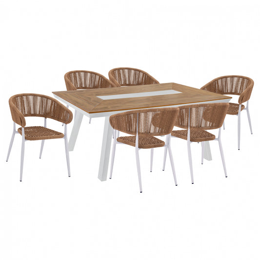 Dinning Set 7pcs With Polywood Table 200x94 & White Armchairs Hm11425