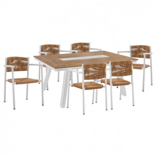 Table Set 7pcs With Polywood Table 200x94 & White Aluminum Armchairs Hm11424