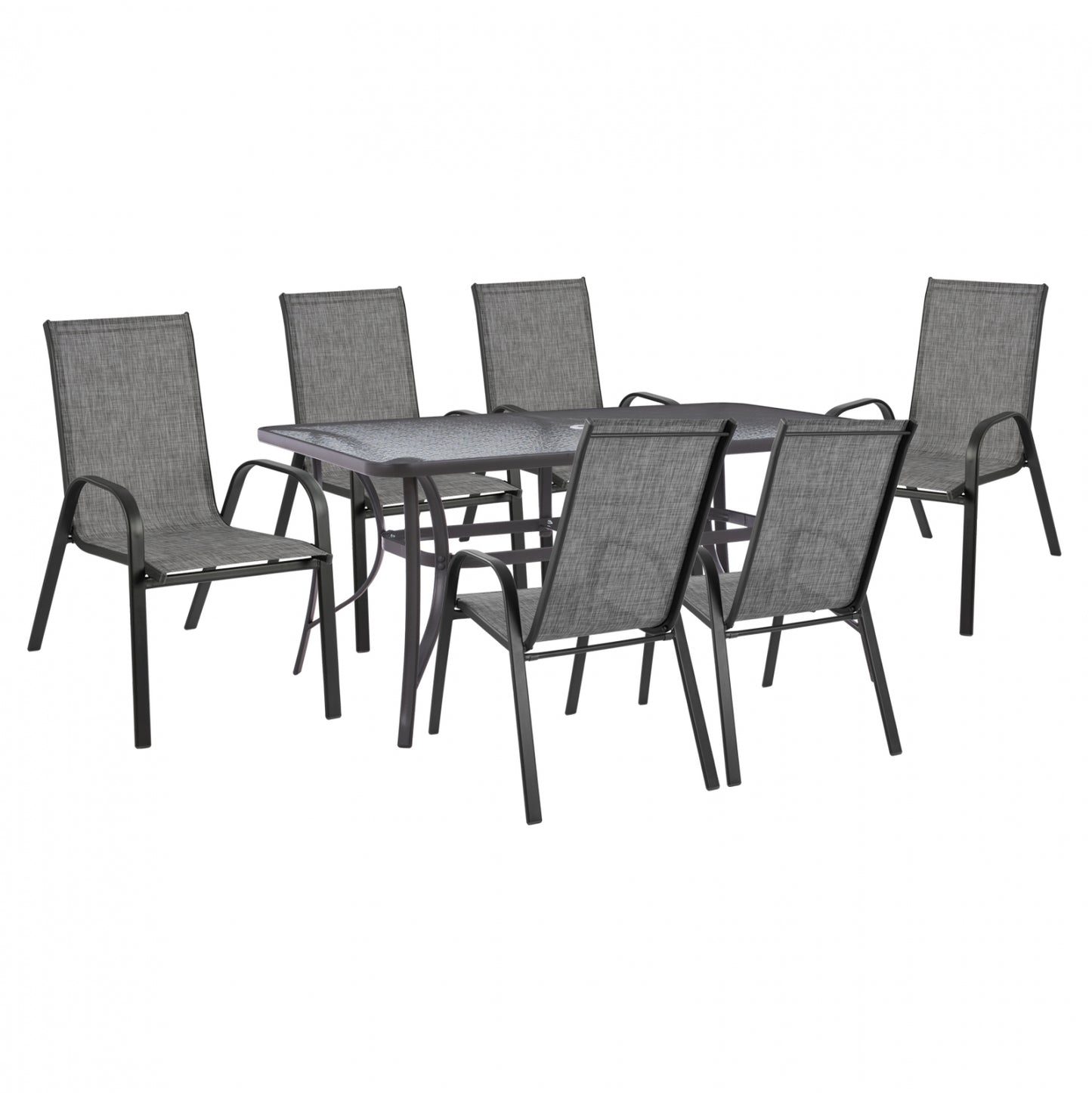 Dining Set 7pcs Table 150x90 With Armchair Textiline Gray Hm11471