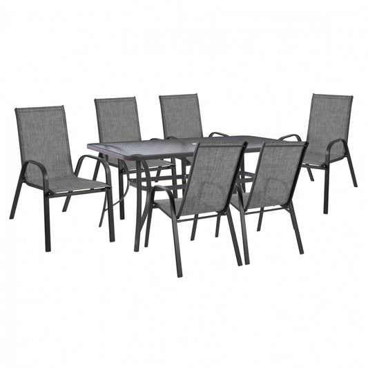 Dining Set 7pcs Table 150x90 With Armchair Textiline Gray Hm11471