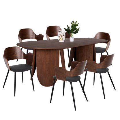 Dining Set Indoor 7pcs Hm11968 Table Denty Oval & 6 Chairs Velp(grey)