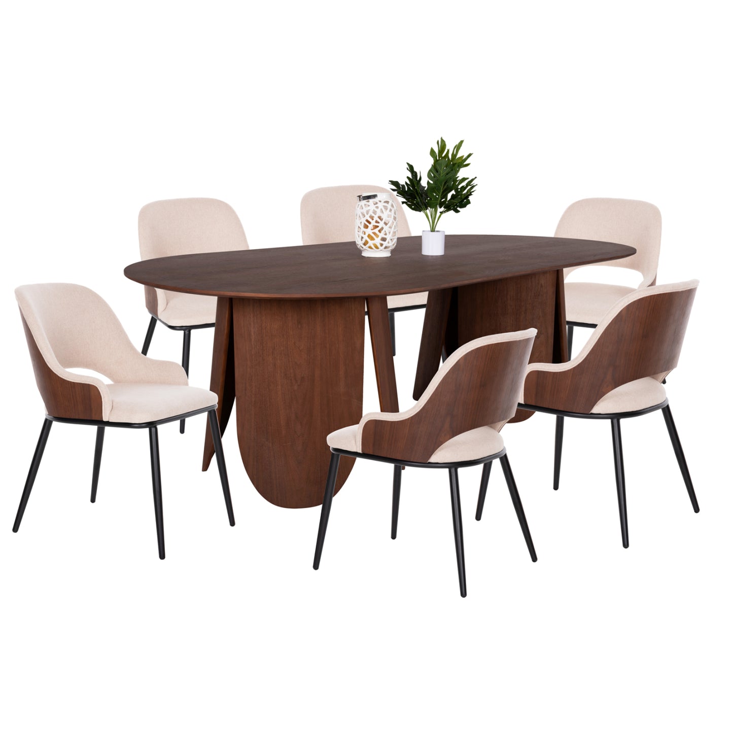 Dining Set 7pcs Hm11967 Table Oval Denty & 6 Chairs Delf(beige)