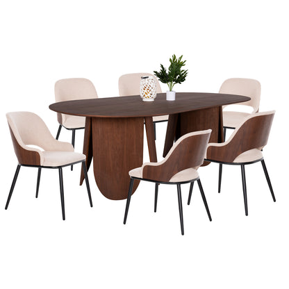 Dining Set 7pcs Hm11967 Table Oval Denty & 6 Chairs Delf(beige)