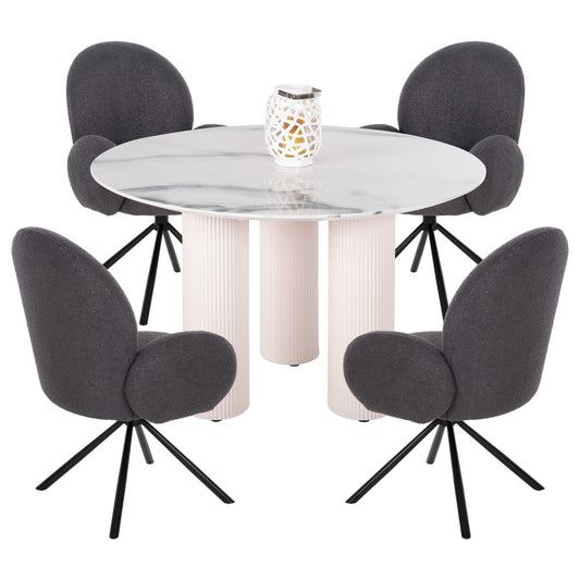 Dining Set 5pcs Hm11978 Table Dorik & 4 Armchairs Winon(grey)