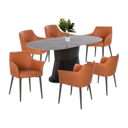Dining Set 7pcs Hm11974 Table Bent & 6 Armchairs Helm(camel)