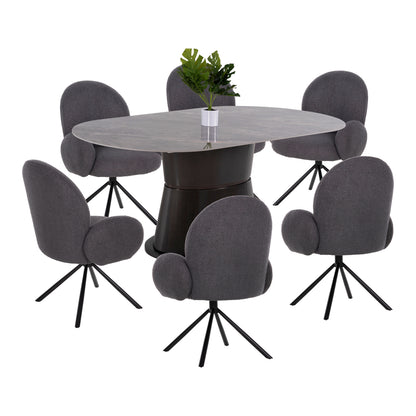 Dining Set 7pcs Hm11975 Table Bent & 6 Armchairs Winon(grey)