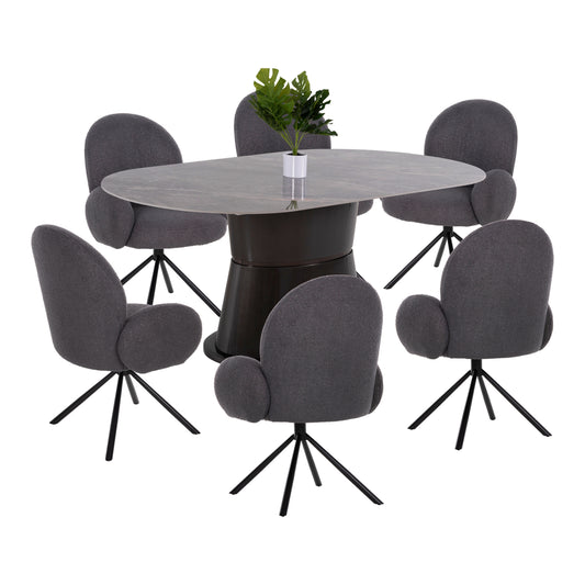 Dining Set 7pcs Hm11975 Table Bent & 6 Armchairs Winon(grey)