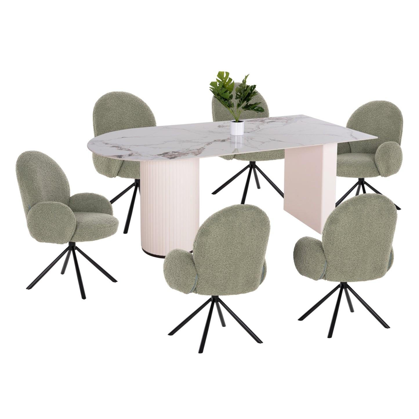 Dining Set 7pcs Hm11977 Table Ceramus & 6 Armchairs Winon