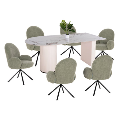 Dining Set 7pcs Hm11977 Table Ceramus & 6 Armchairs Winon