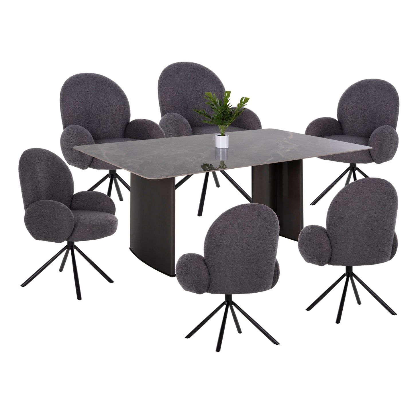 Dining Set Indoors 7pcs Hm11961 Table Heff & 6 Armchairs Winon