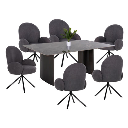 Dining Set Indoors 7pcs Hm11961 Table Heff & 6 Armchairs Winon