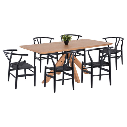 Indoor Dining Set 7pcs Paolo Hm21053 Table & 6 Chairs In Black