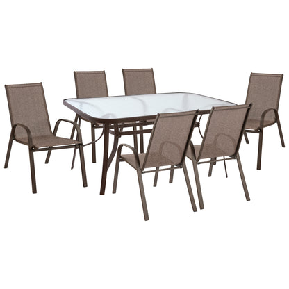 Set Dining Table 7 Pieces Table & 6 Leon With Brown Textline Hm5206.02