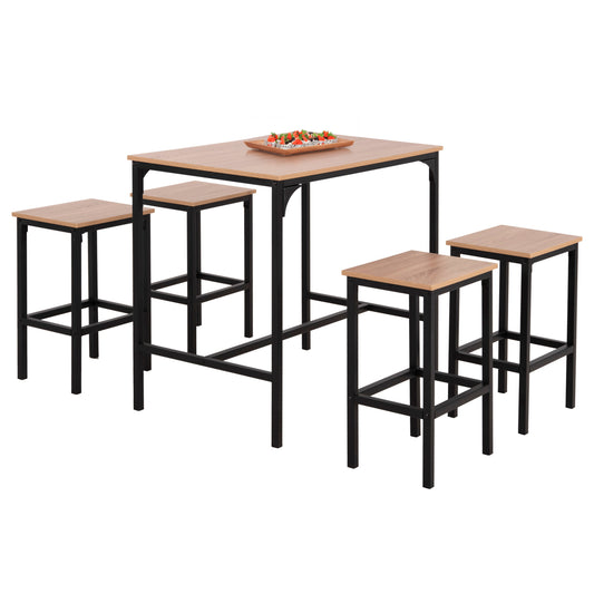 Dining Set For Bars 5pcs Boxy Hm9882.01 Black Metal Frames- Melamine In Sonama