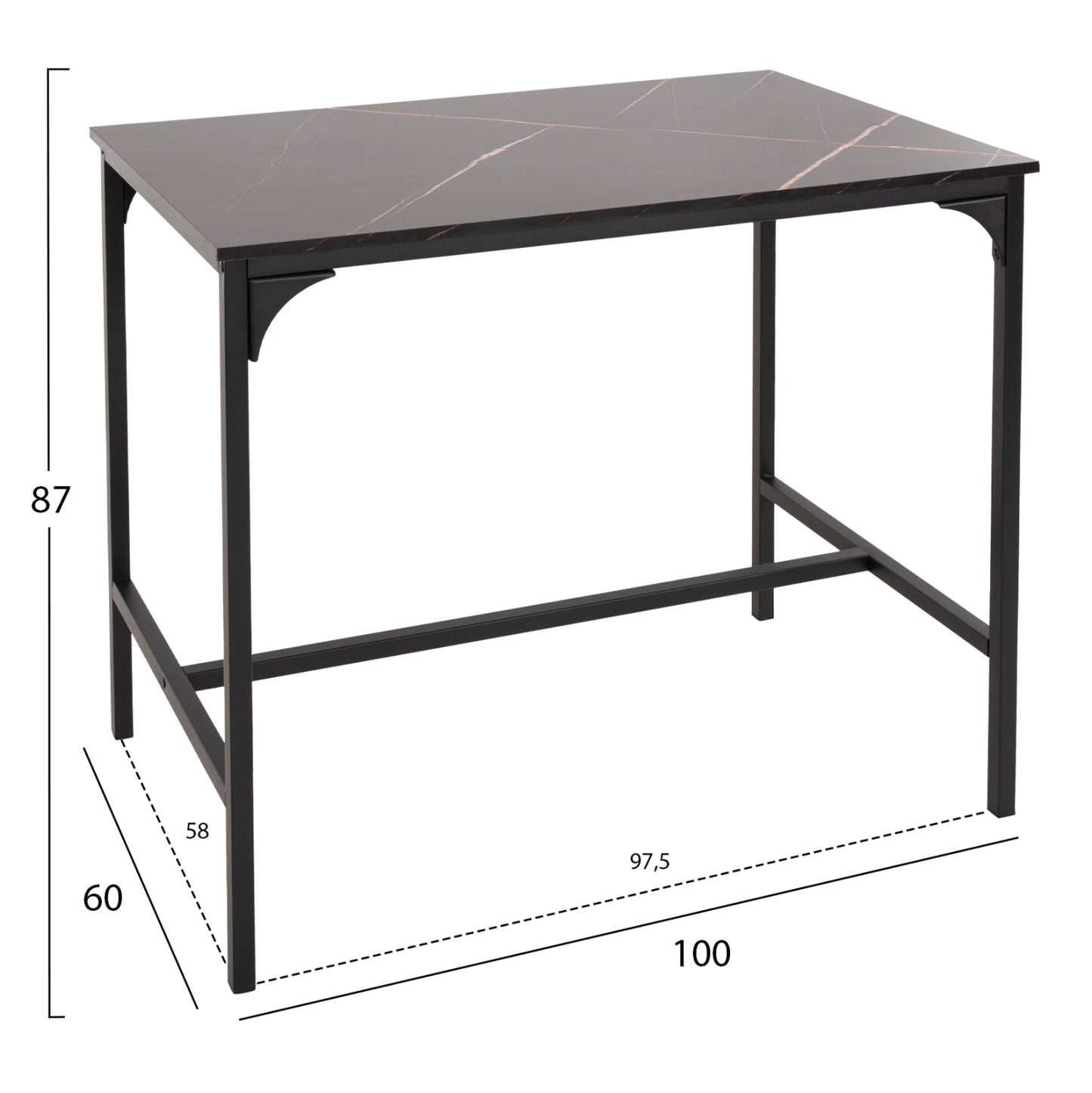 Dining Set For Bars 5pcs Boxy Hm9882.13 Black Metal Frames-black Marble Melamine
