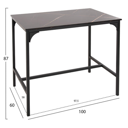 Dining Set For Bars 5pcs Boxy Hm9882.13 Black Metal Frames-black Marble Melamine