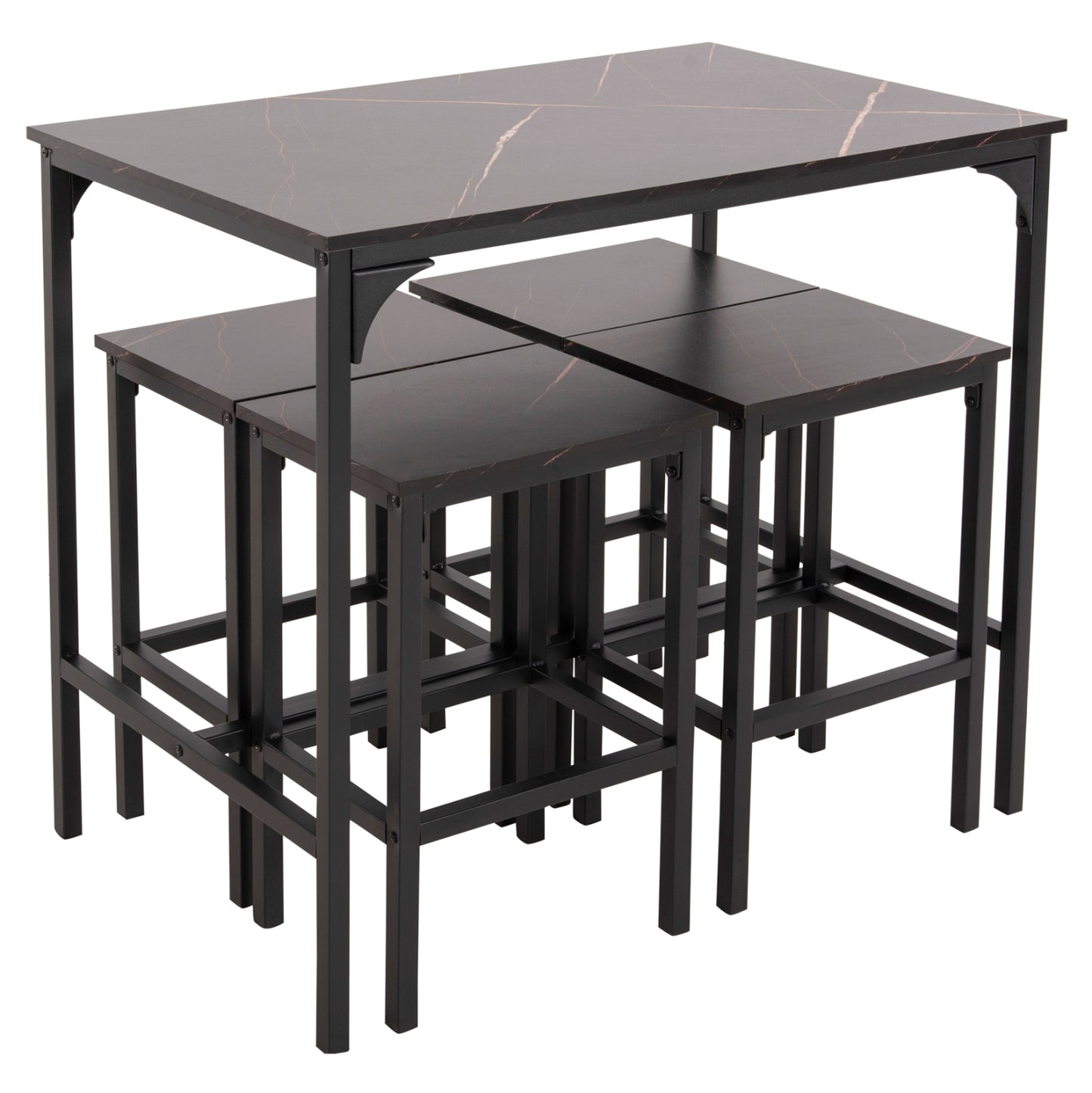 Dining Set For Bars 5pcs Boxy Hm9882.13 Black Metal Frames-black Marble Melamine