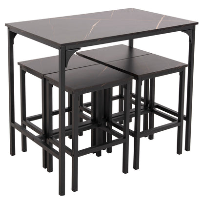 Dining Set For Bars 5pcs Boxy Hm9882.13 Black Metal Frames-black Marble Melamine