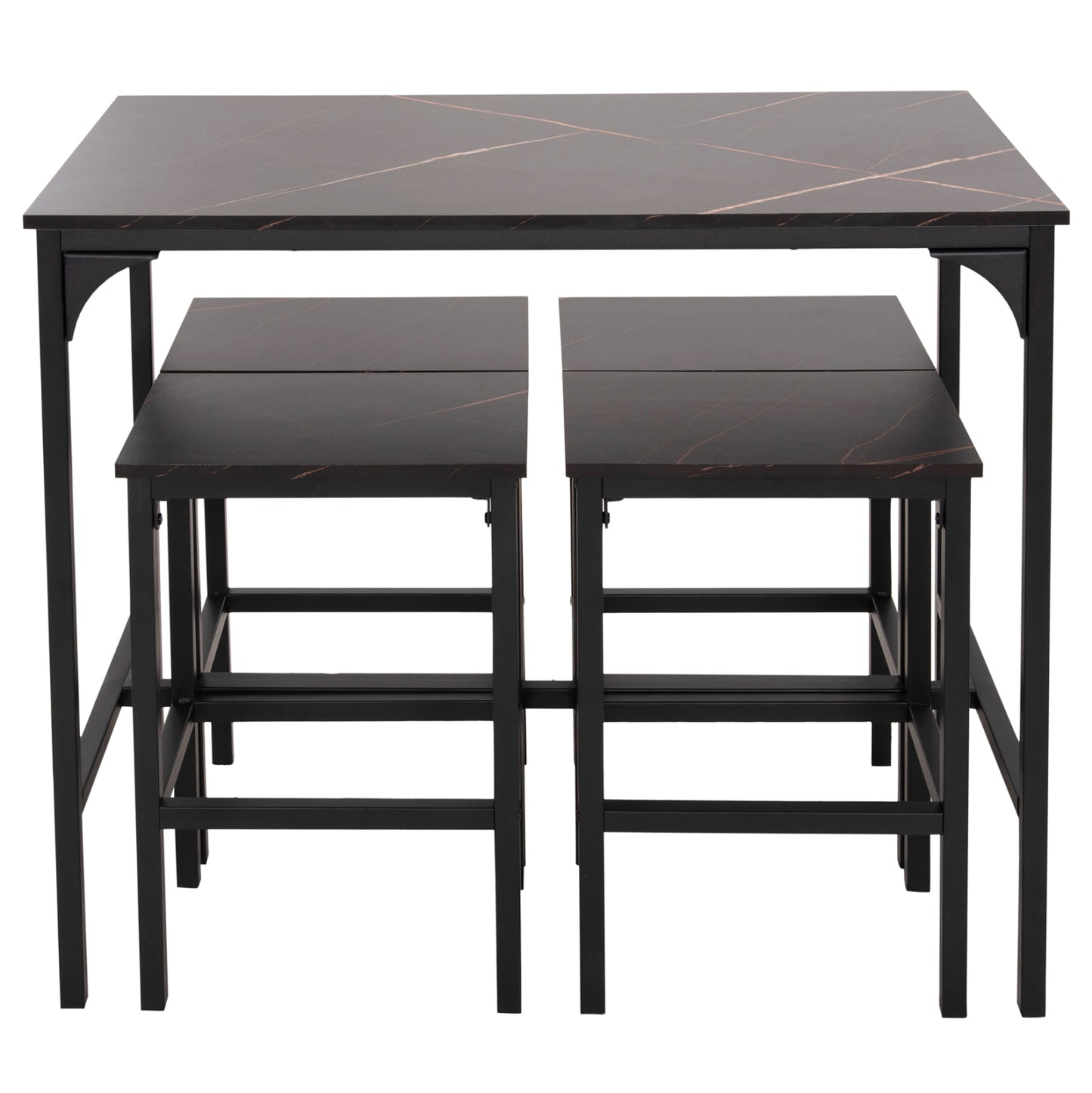 Dining Set For Bars 5pcs Boxy Hm9882.13 Black Metal Frames-black Marble Melamine