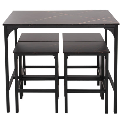 Dining Set For Bars 5pcs Boxy Hm9882.13 Black Metal Frames-black Marble Melamine