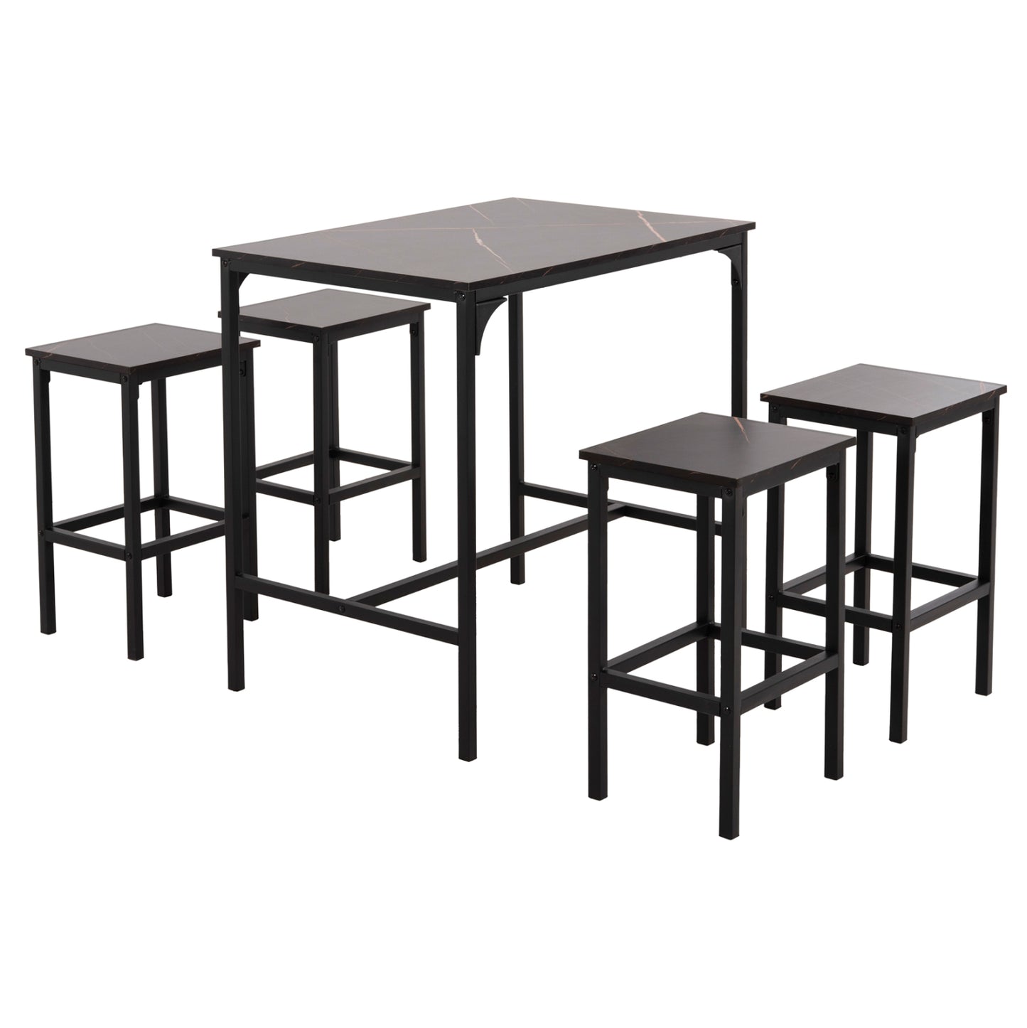 Dining Set For Bars 5pcs Boxy Hm9882.13 Black Metal Frames-black Marble Melamine