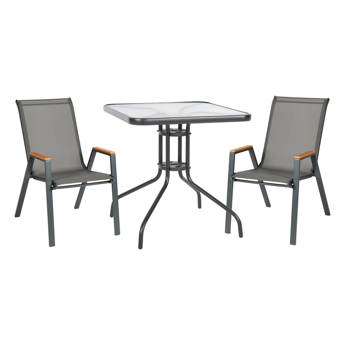 Outdoor Dining Set 3pcs Figo Hm10730.01-- 2 Metal Chairs & Square Table 70x70cm Grey