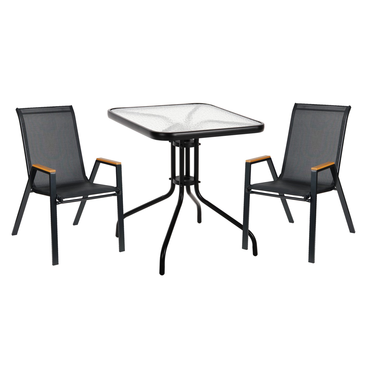 Outdoor Dining Set 3pcs Figo Hm10730.03-- 2 Metal Chairs & Square Table 60x60cm Black