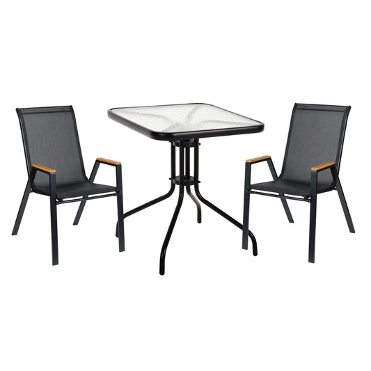 Outdoor Dining Set 3pcs Figo Hm10730.03-- 2 Metal Chairs & Square Table 60x60cm Black
